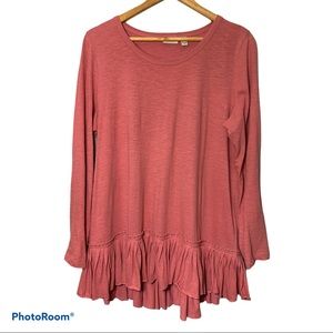LOGO Lori Goldstein Pink Long Sleeve Ruffle Hem L